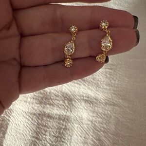 Elegant Gold and CZ Drop Earrings